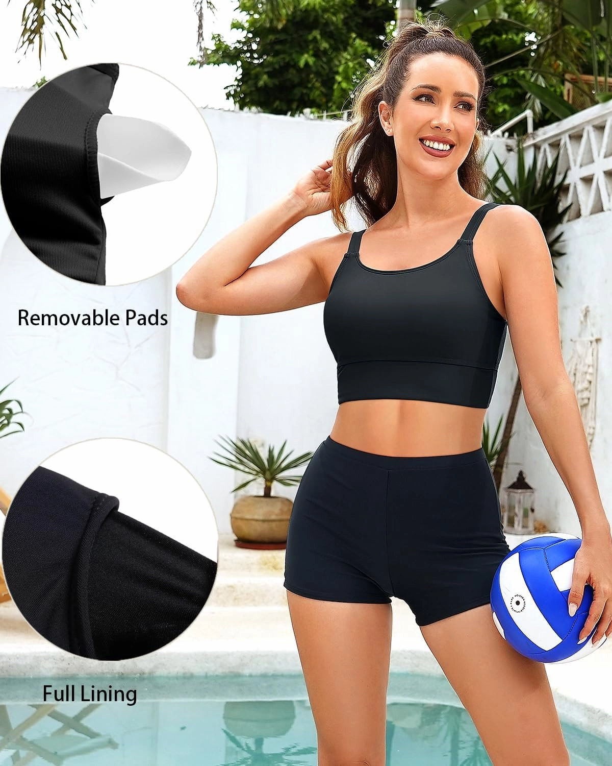 Women Sports Bra Swim Tops - Crop Bikini Top Supportive Bathing Suit Top Swimwear