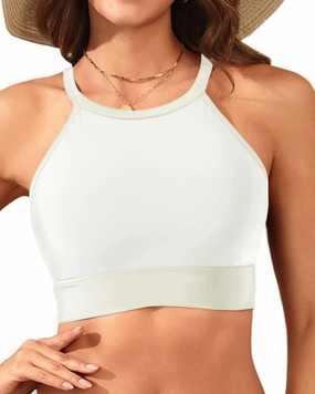 Women Swim Bikini Top - High Neck Modest Bathing Suit Top Swimwear
