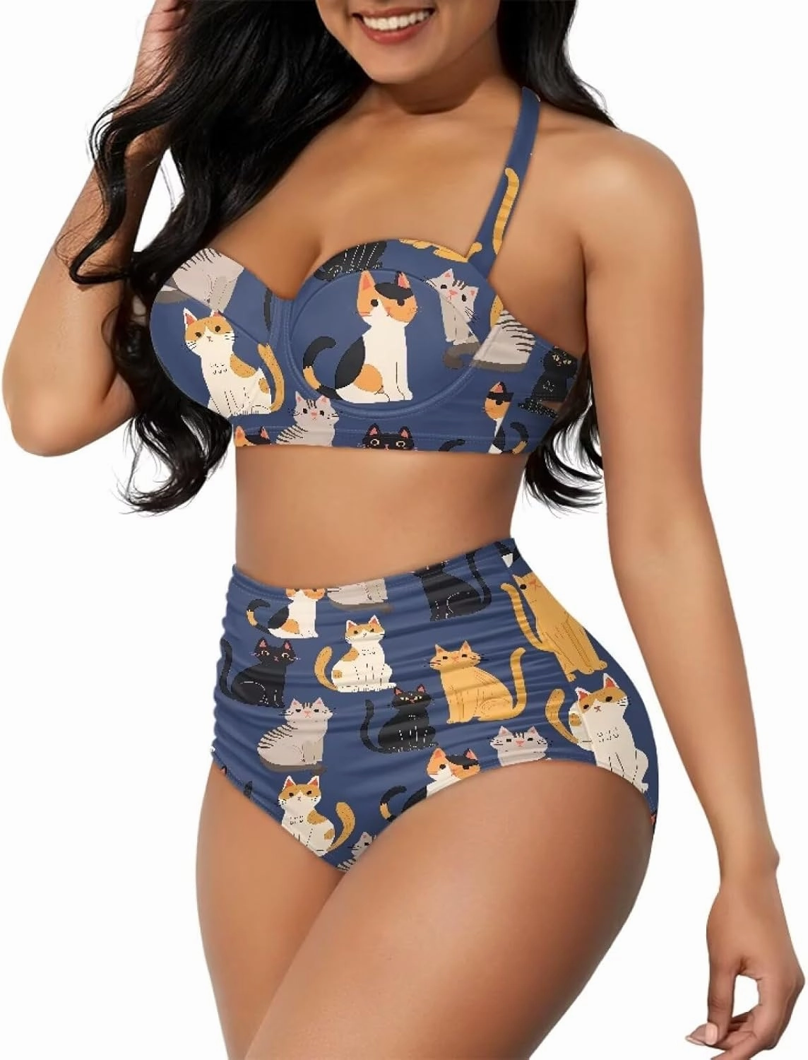 Women Two Piece Swimsuit High Waisted Push Up Bikini Sets Tummy Control Bathing Suit Plus Size Halter Swimwear S-2XL