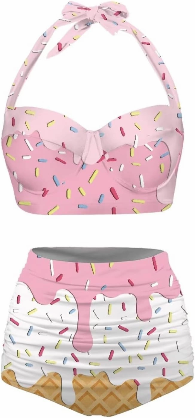 Women Two Piece Swimsuit High Waisted Push Up Bikini Sets Tummy Control Bathing Suit Plus Size Halter Swimwear S-2XL