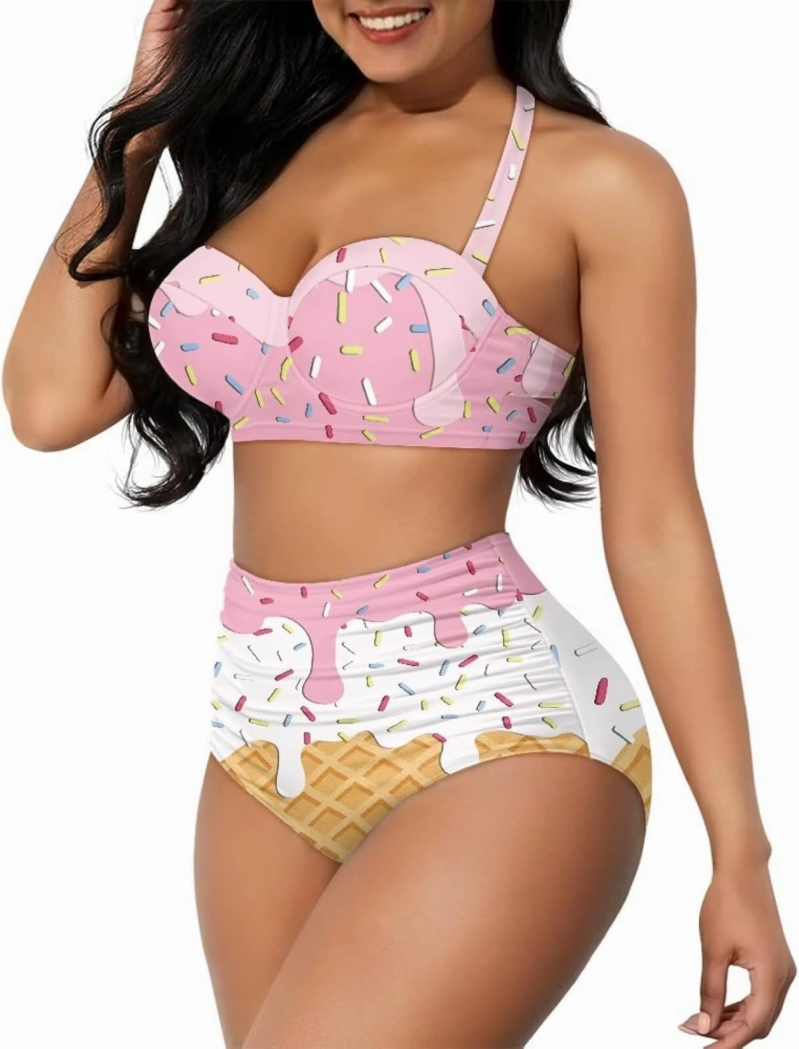 Women Two Piece Swimsuit High Waisted Push Up Bikini Sets Tummy Control Bathing Suit Plus Size Halter Swimwear S-2XL