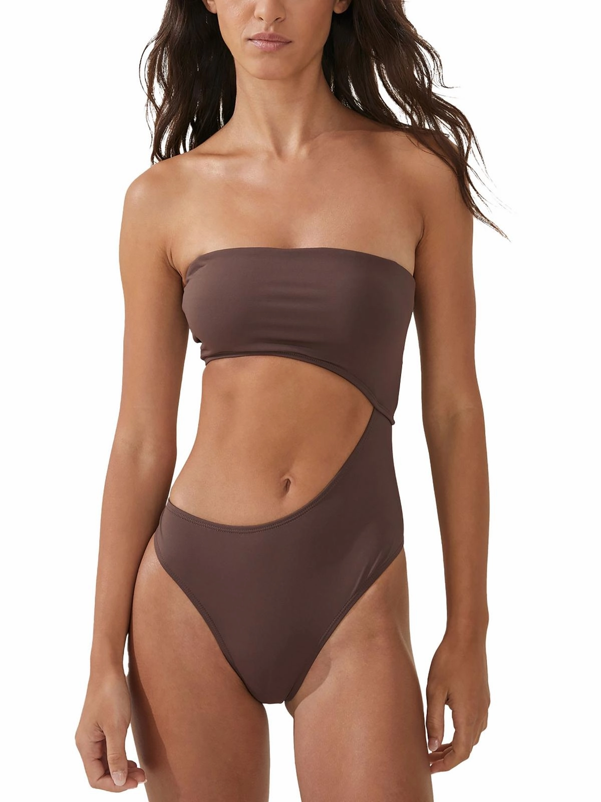 Womens Cut-Out Bandeau One-Piece Swimsuit