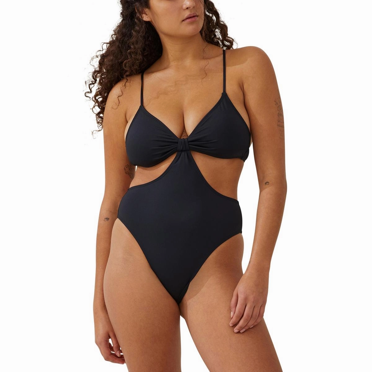 Womens Cut-Out Knot One-Piece Swimsuit