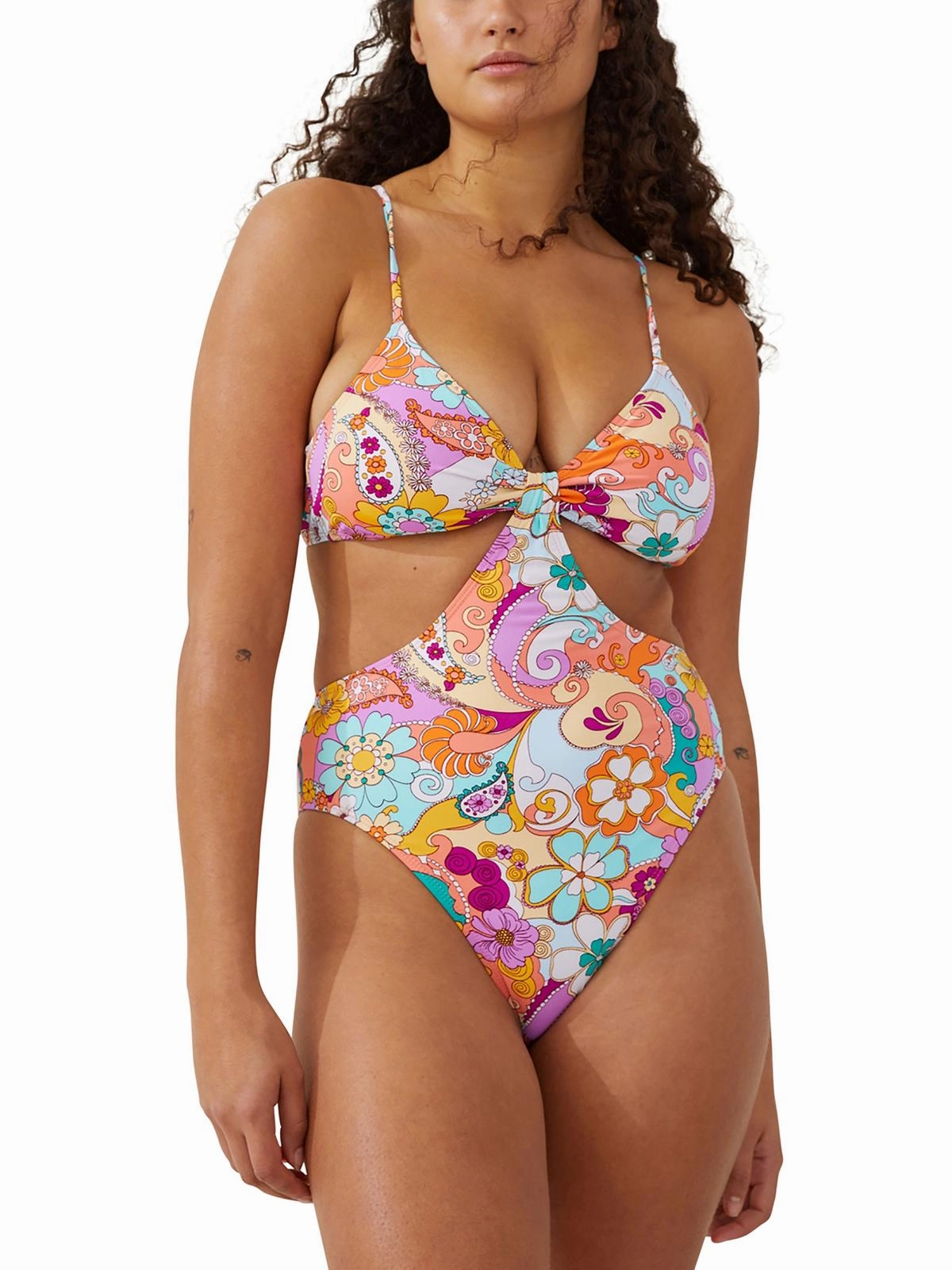 Womens Cut-Out Knot One-Piece Swimsuit