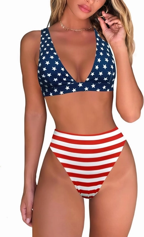 Womens High Waisted Thong Bikini Sets Sexy Brazilian Triangle Top Deep V Neck Two Piece Swimsuit Bathing Suits