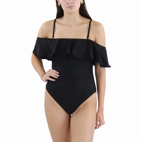 Womens Ruffled Nylon One-Piece Swimsuit