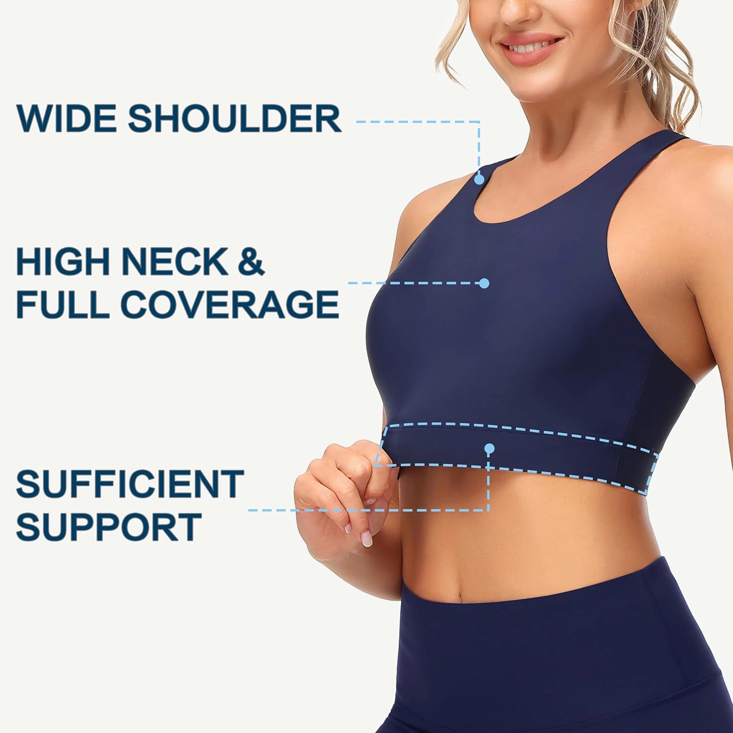 Womens Swim Bra Bikini Tops for Under Swim Shirt Sports Swimsuit Top Modest High Neck Removable Padded Quick Dry UPF50