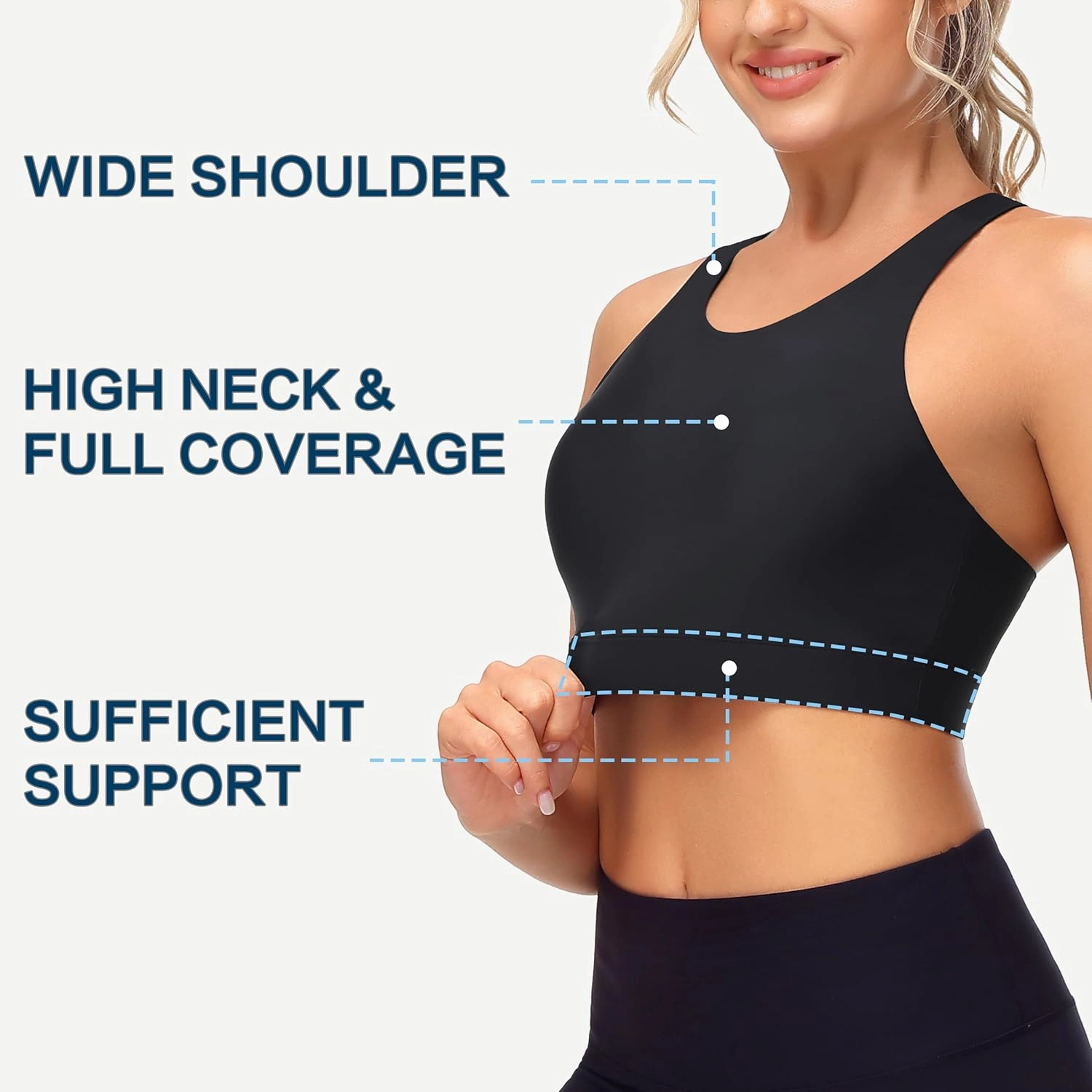 Womens Swim Bra Bikini Tops for Under Swim Shirt Sports Swimsuit Top Modest High Neck Removable Padded Quick Dry UPF50