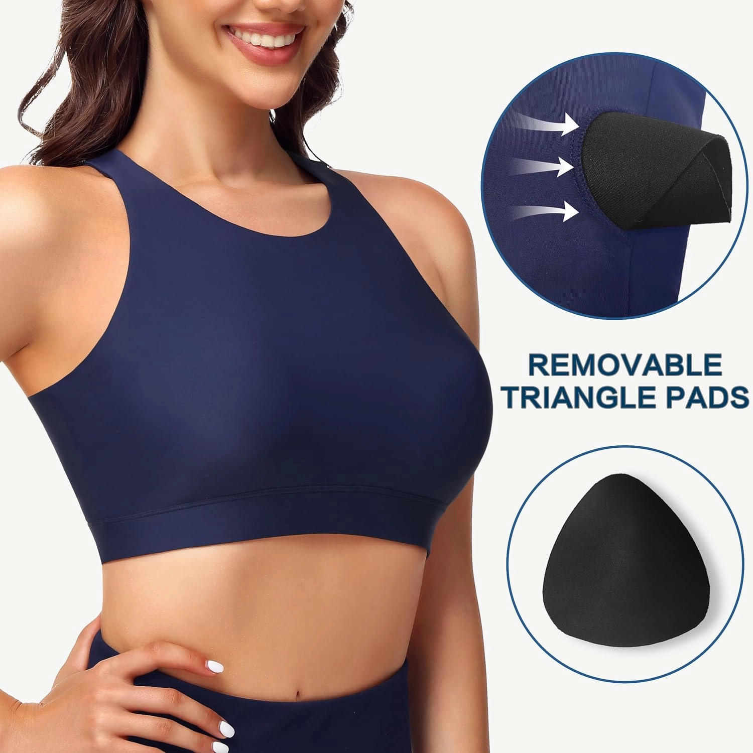 Womens Swim Bra Bikini Tops for Under Swim Shirt Sports Swimsuit Top Modest High Neck Removable Padded Quick Dry UPF50