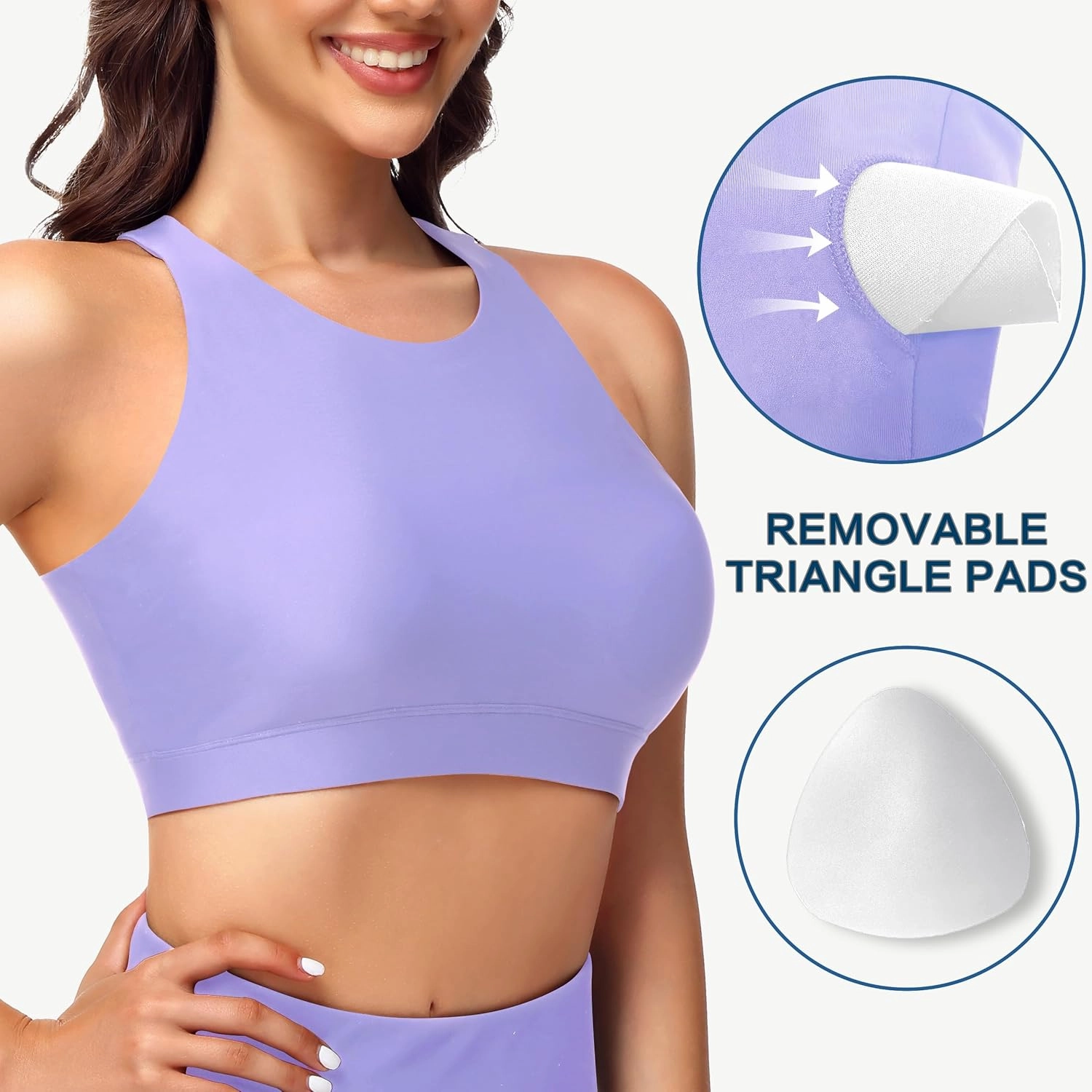 Womens Swim Bra Bikini Tops for Under Swim Shirt Sports Swimsuit Top Modest High Neck Removable Padded Quick Dry UPF50