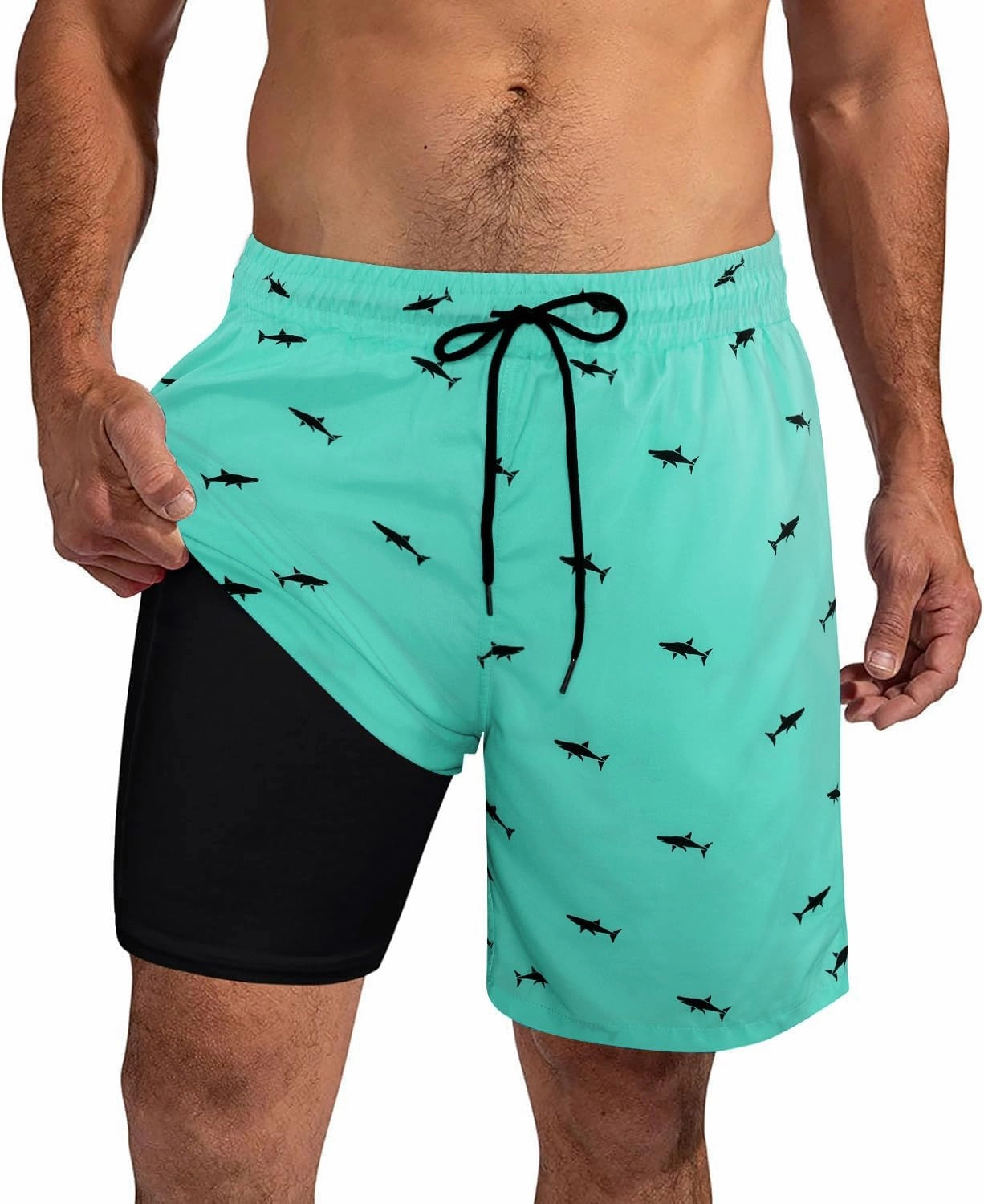 XiaoMoSha Mens Swim Trunks with Compression Liner 7" Quick Dry Board Shorts Bathing Suit with Pockets Swimwear Swimsuit S-2XL
