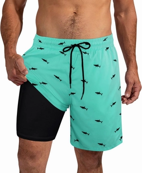 XiaoMoSha Mens Swim Trunks with Compression Liner 7" Quick Dry Board Shorts Bathing Suit with Pockets Swimwear Swimsuit S-2XL
