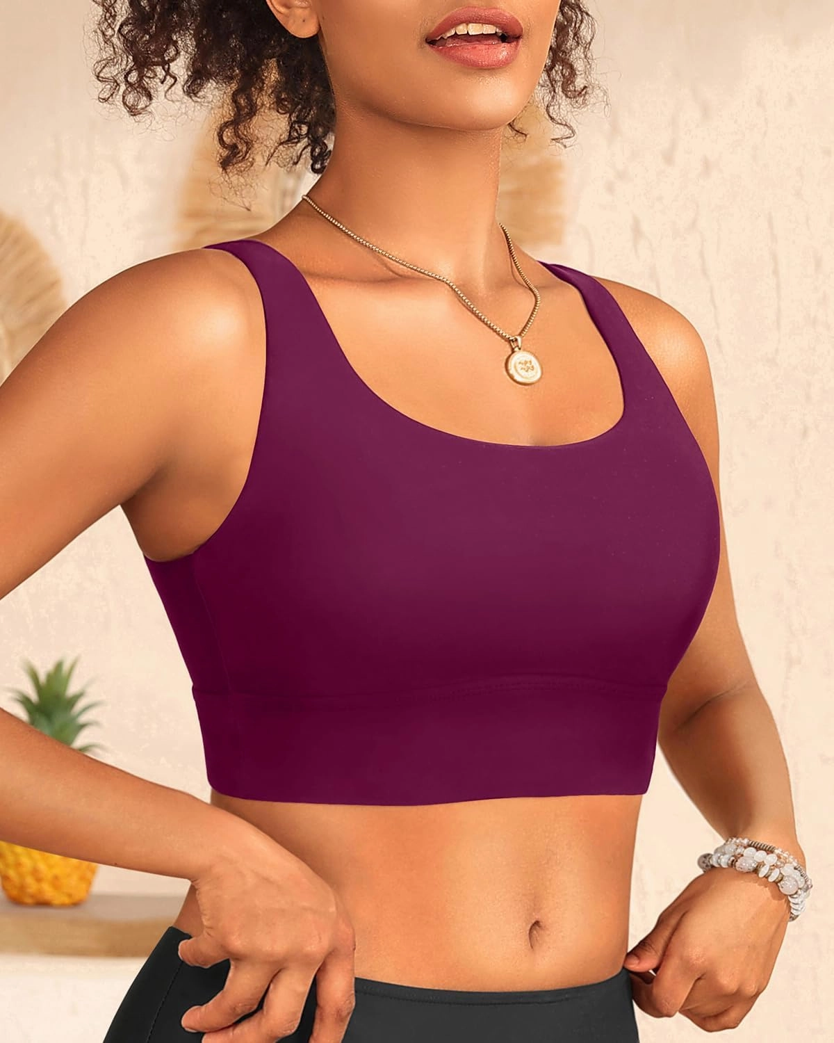 Yonique Women Sports Bra Bikini Top Swim Bra Athletic Swim Top Scoop Neck Bathing Suit