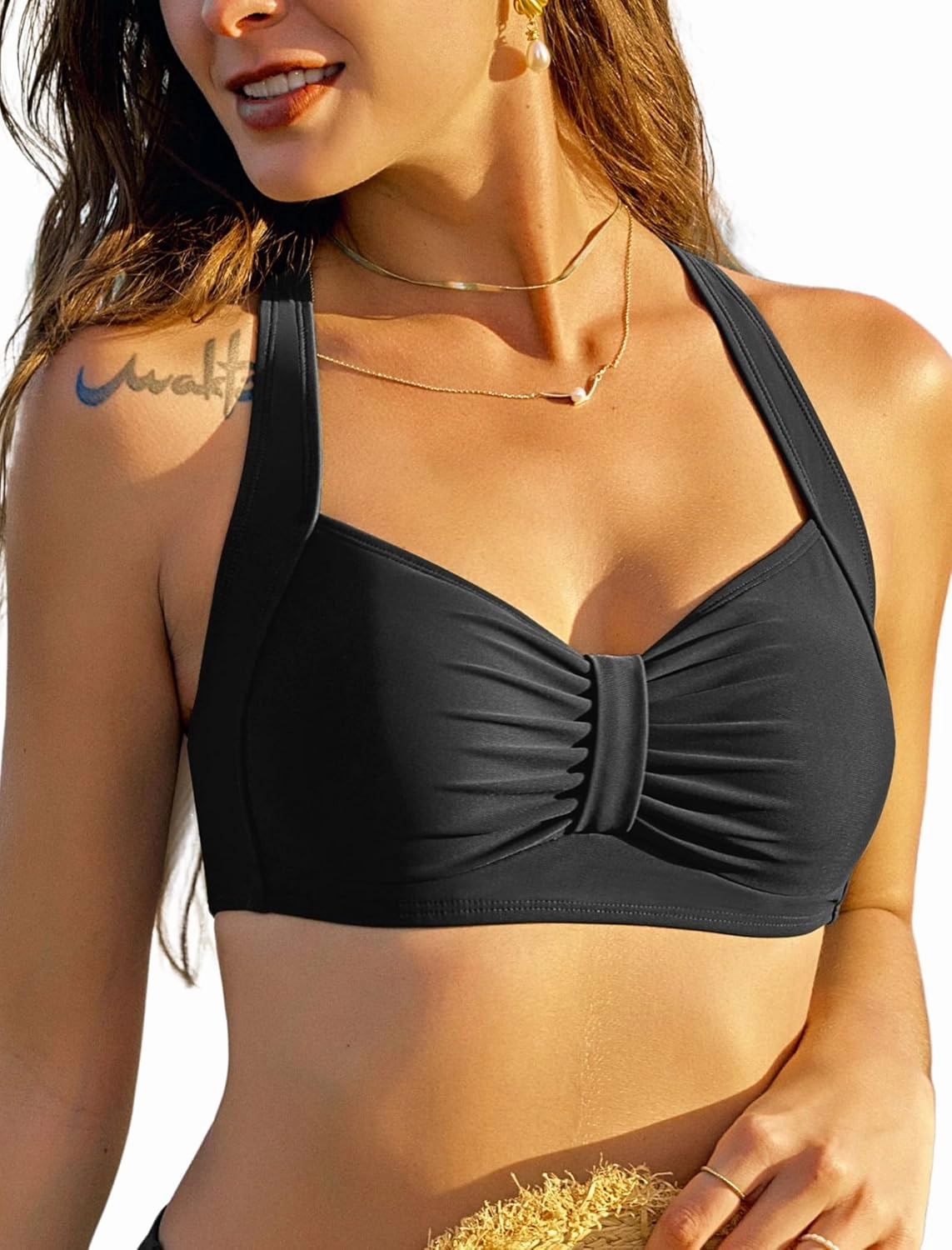 ZAFUL Women Bikini Top Only-Ruched Bra Padded Bathing Suit Top Cross Back Vintage Retro Bathing Suit Tops 2025