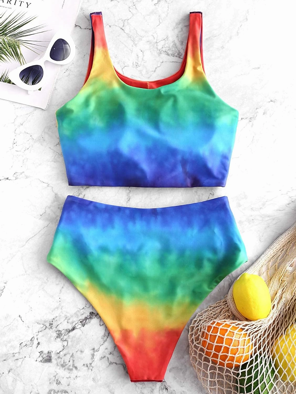 ZAFUL Women's High Waisted Tankini Swimsuit Scoop Neck Ruched Bikini Set Tummy Control 2 Piece Bathing Suit