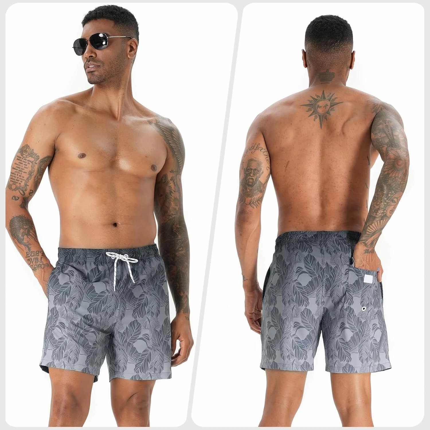 zeetoo Mens Swim Trunks with Compression Liner 5.5" Inseam Shorts Bathing Suit Quick Dry Swimsuit