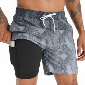 zeetoo Mens Swim Trunks with Compression Liner 5.5" Inseam Shorts Bathing Suit Quick Dry Swimsuit