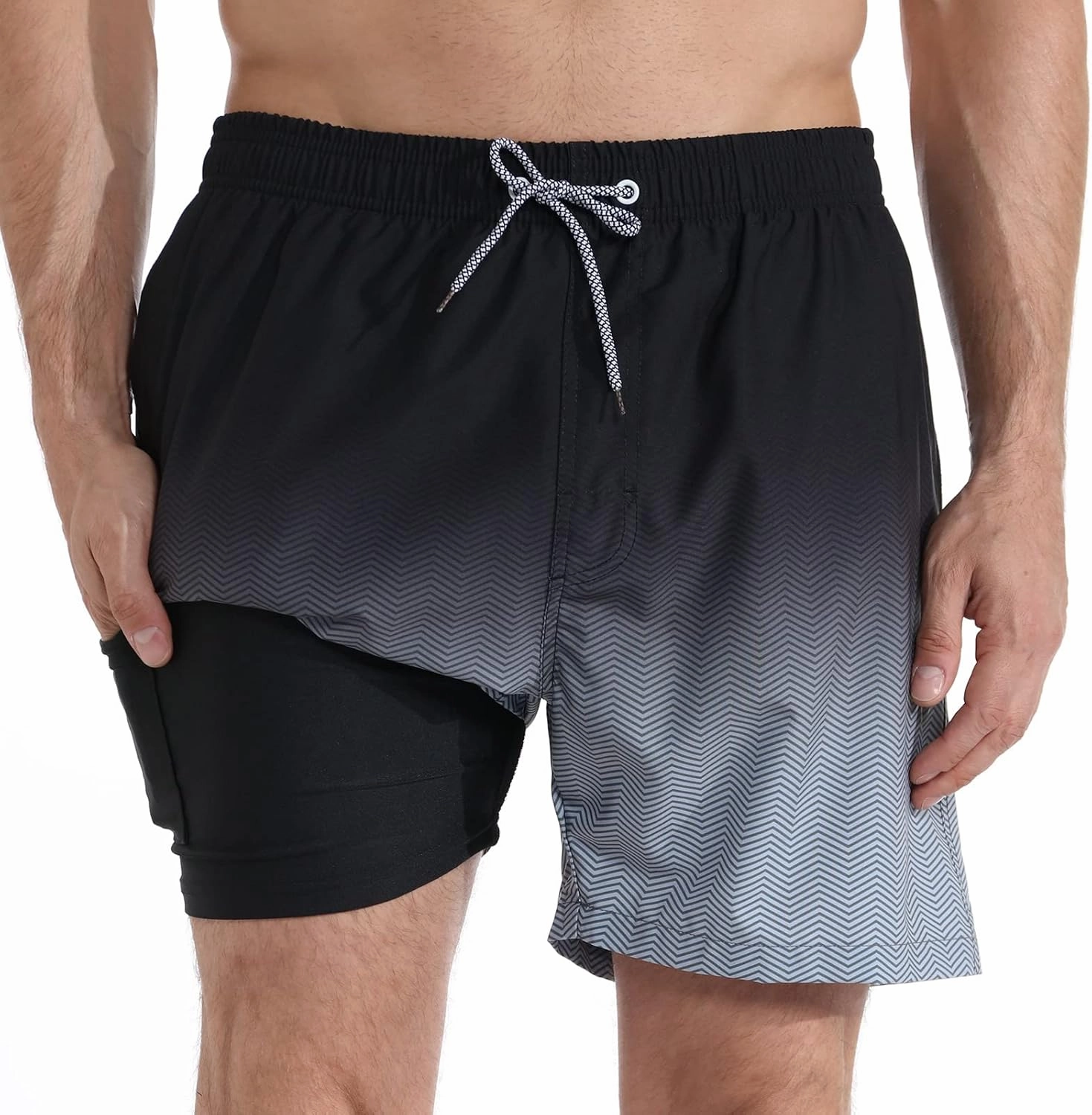 zeetoo Mens Swim Trunks with Compression Liner 5.5" Inseam Shorts Bathing Suit Quick Dry Swimsuit