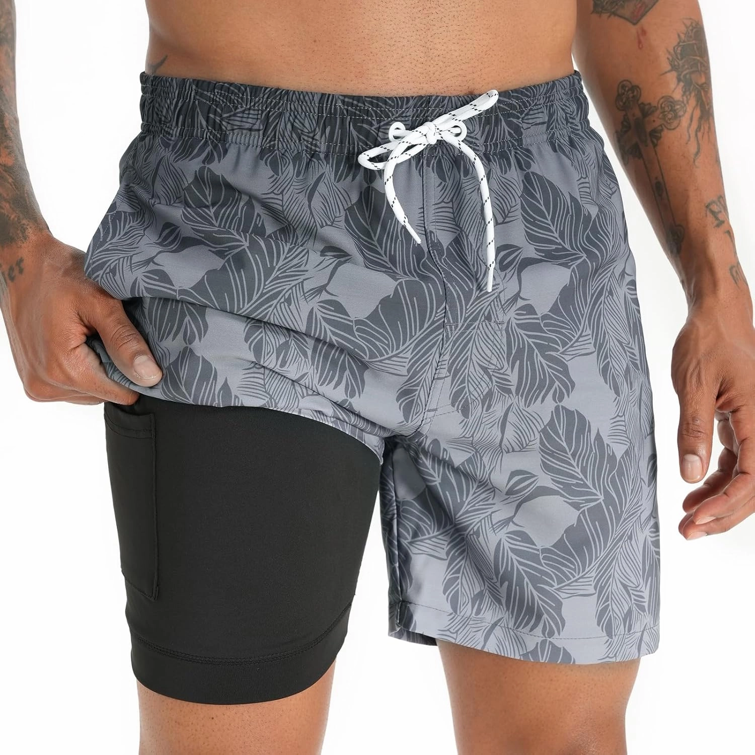 zeetoo Mens Swim Trunks with Compression Liner 5.5" Inseam Shorts Bathing Suit Quick Dry Swimsuit