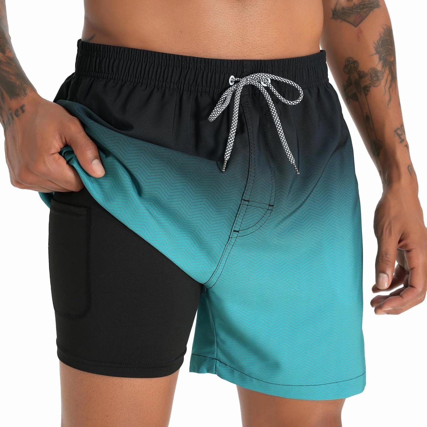 zeetoo Mens Swim Trunks with Compression Liner 5.5" Inseam Shorts Bathing Suit Quick Dry Swimsuit