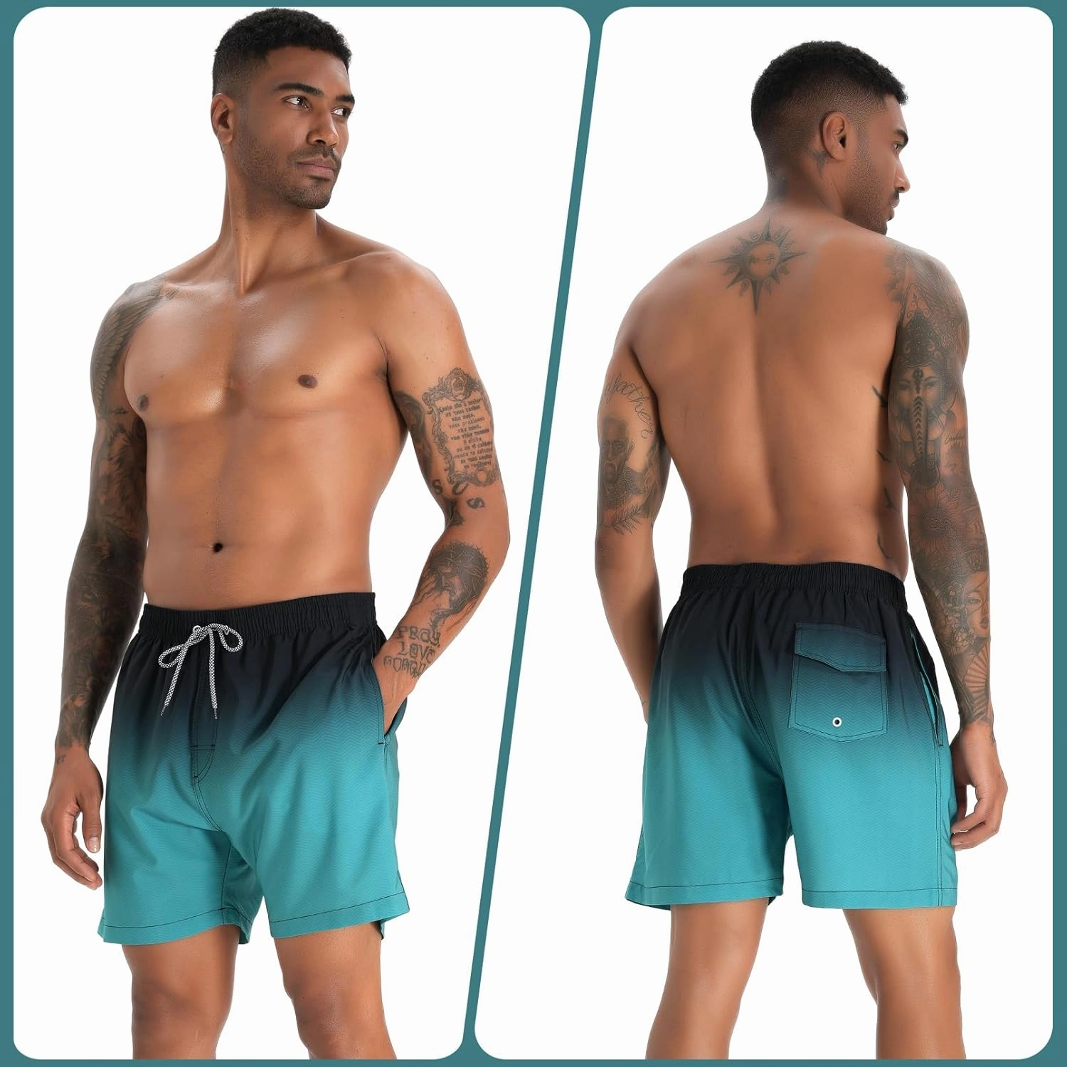 zeetoo Mens Swim Trunks with Compression Liner 5.5" Inseam Shorts Bathing Suit Quick Dry Swimsuit