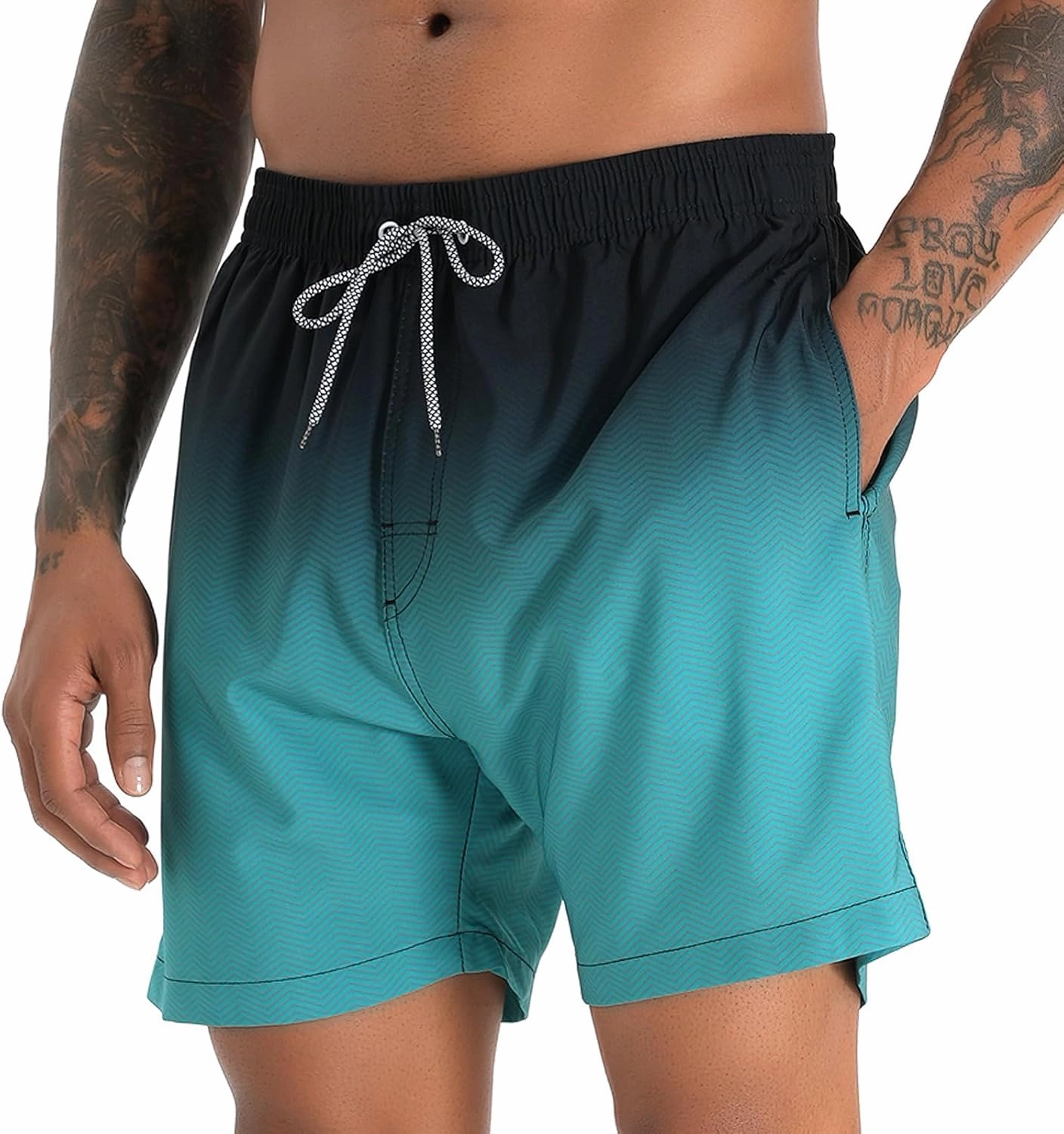 zeetoo Mens Swim Trunks with Compression Liner 5.5" Inseam Shorts Bathing Suit Quick Dry Swimsuit