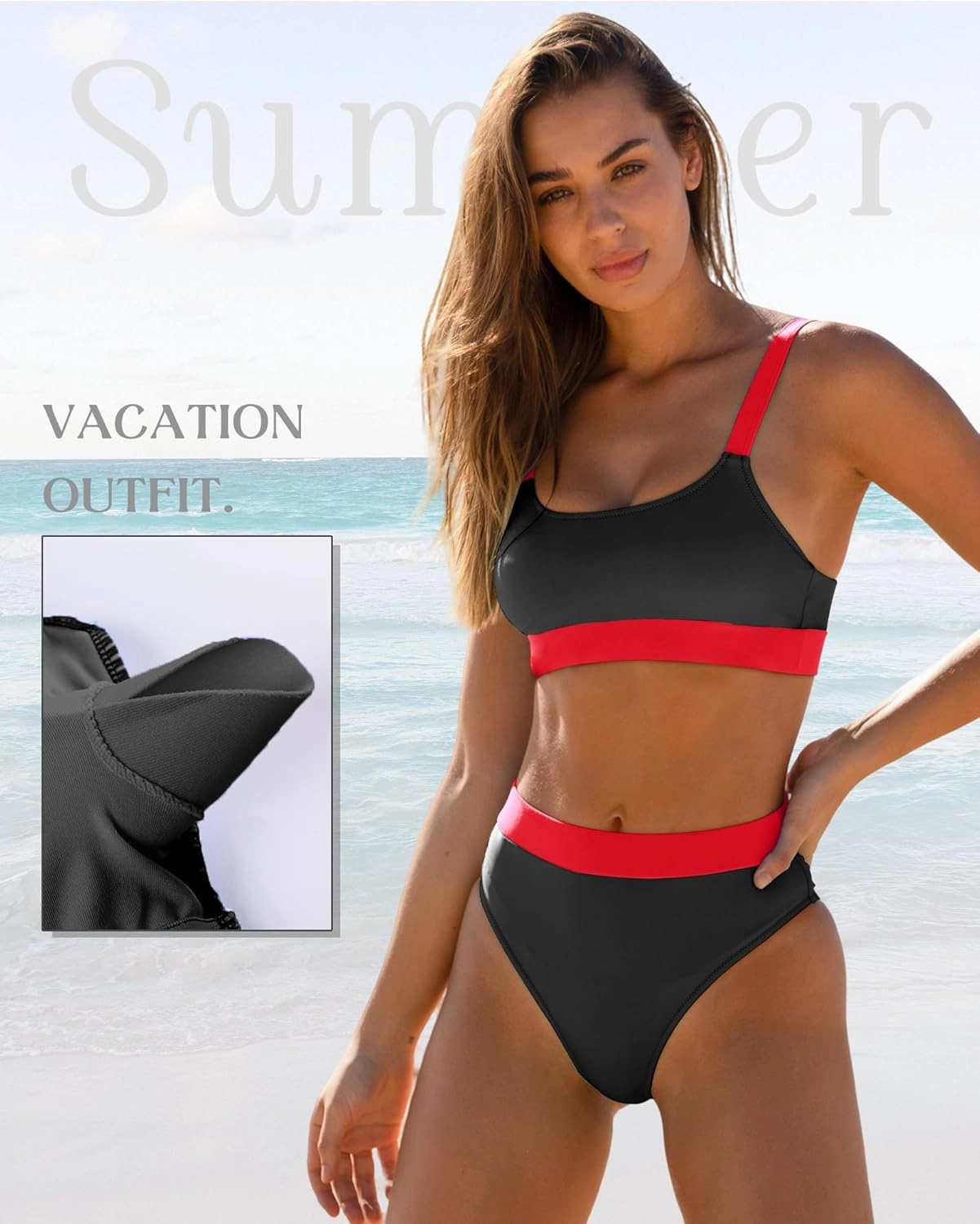 ZINPRETTY Women High Waisted Bikini Sets Color Block Swimsuits 2 Piece Bathing Suits Tummy Control Sporty Teens