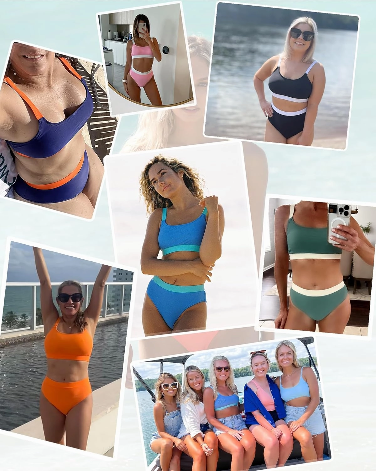 ZINPRETTY Women High Waisted Bikini Sets Color Block Swimsuits 2 Piece Bathing Suits Tummy Control Sporty Teens